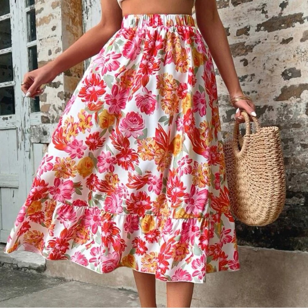 Print Ruffle Hem Skirt